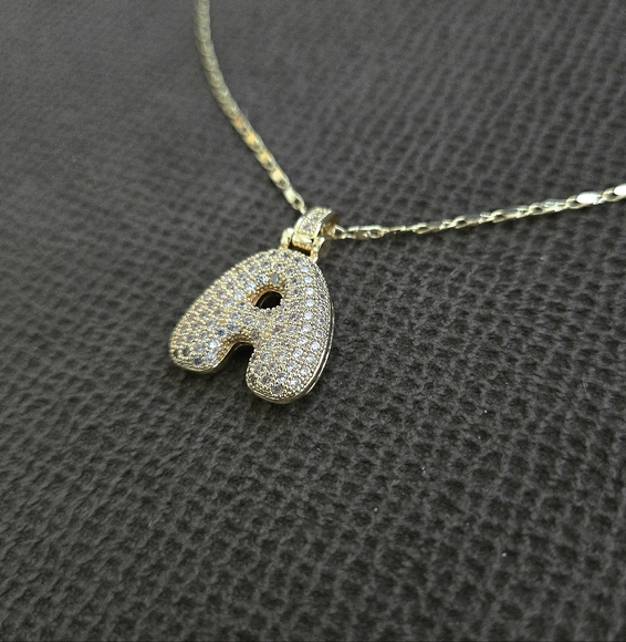 Gemelli👭 Puffy Pave Cubic Zirconia💎 Letter "A" Initial Pendant Necklace - Picture 13 of 15